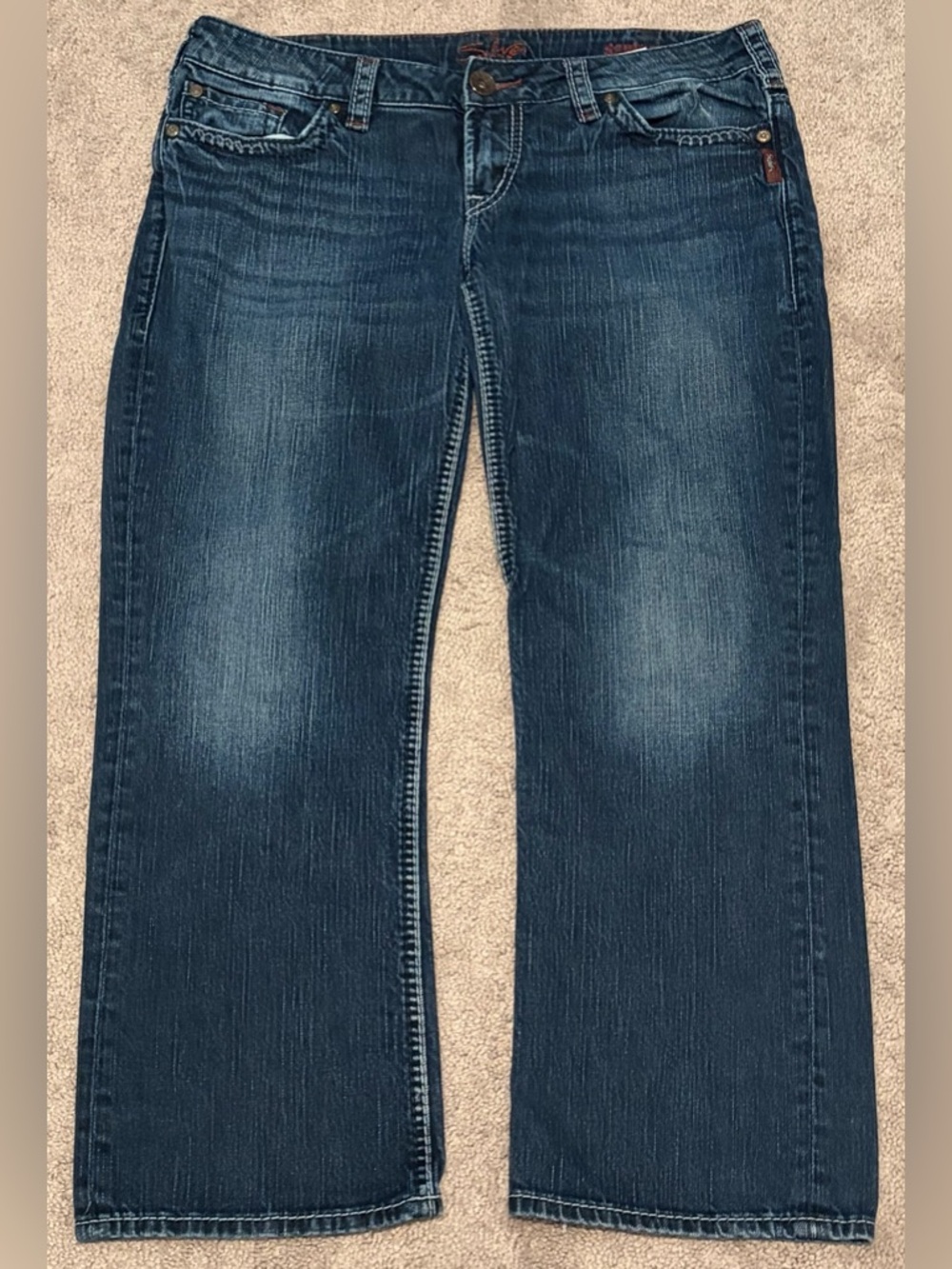 Silver Jeans Womens Santorini Size 32 Dark Wash Thick Stitch Low Rise Crop 34x26